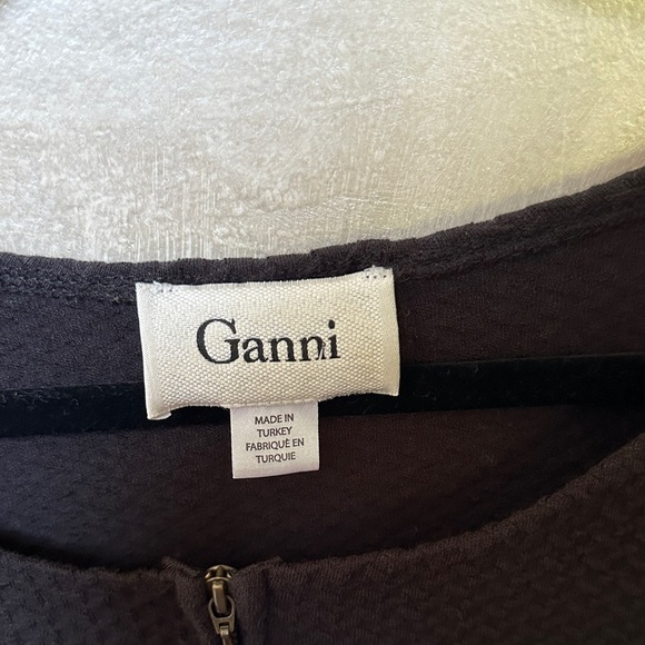 EUC Ganni Black Textured Zip Peplum Blouse sz medium - Picture 2 of 8